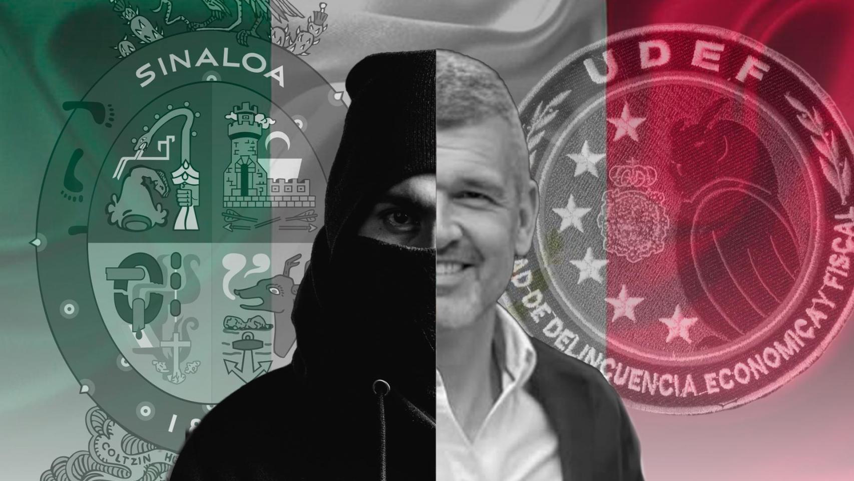 Montaje que combina imágenes relacionadas con el cártel de Sinalona y el jefe de la UDEF