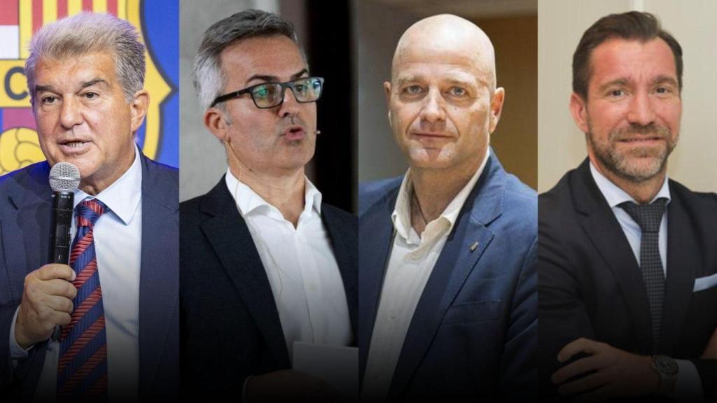 Joan Laporta, Víctor Font, Xavi Vilajoana i Marc Ciria, en un fotomuntatge