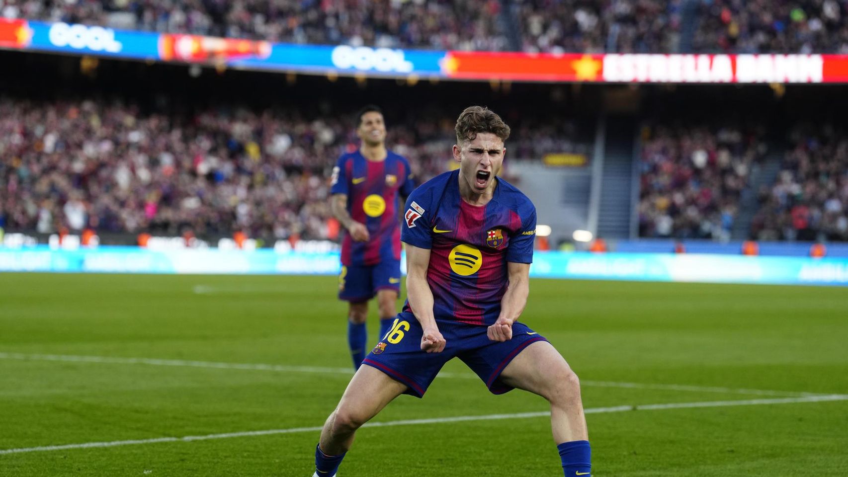 Fermín López celebra su gol en el Barça-Levante de la Liga