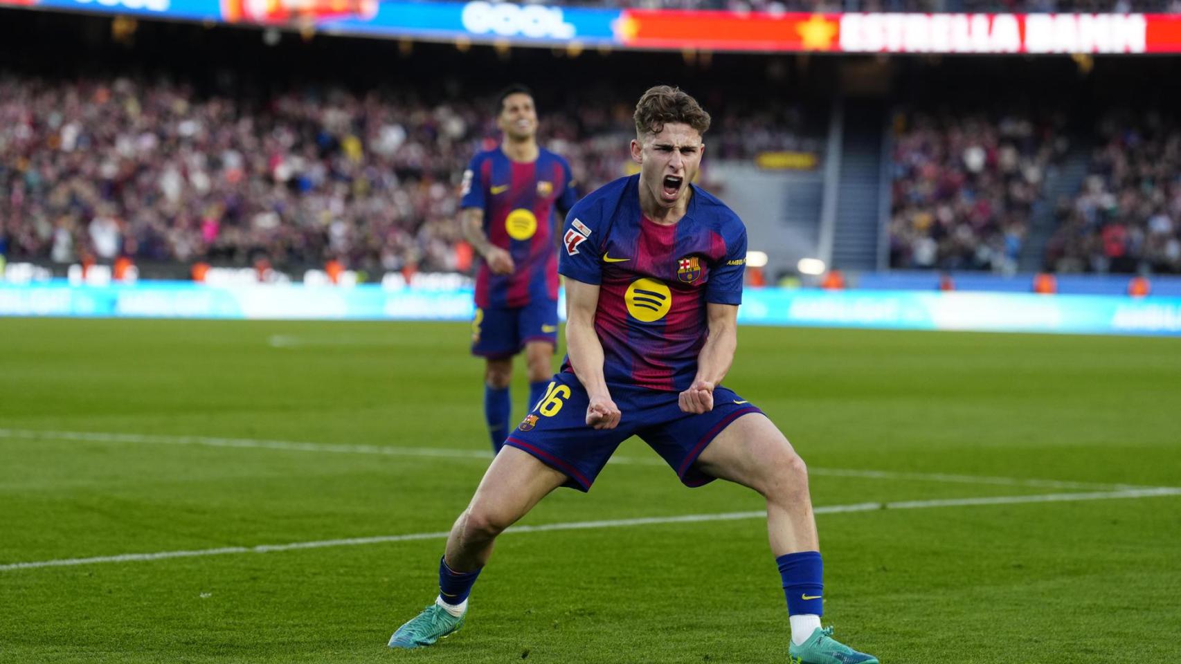 Fermín López celebra su gol en el Barça-Levante de la Liga
