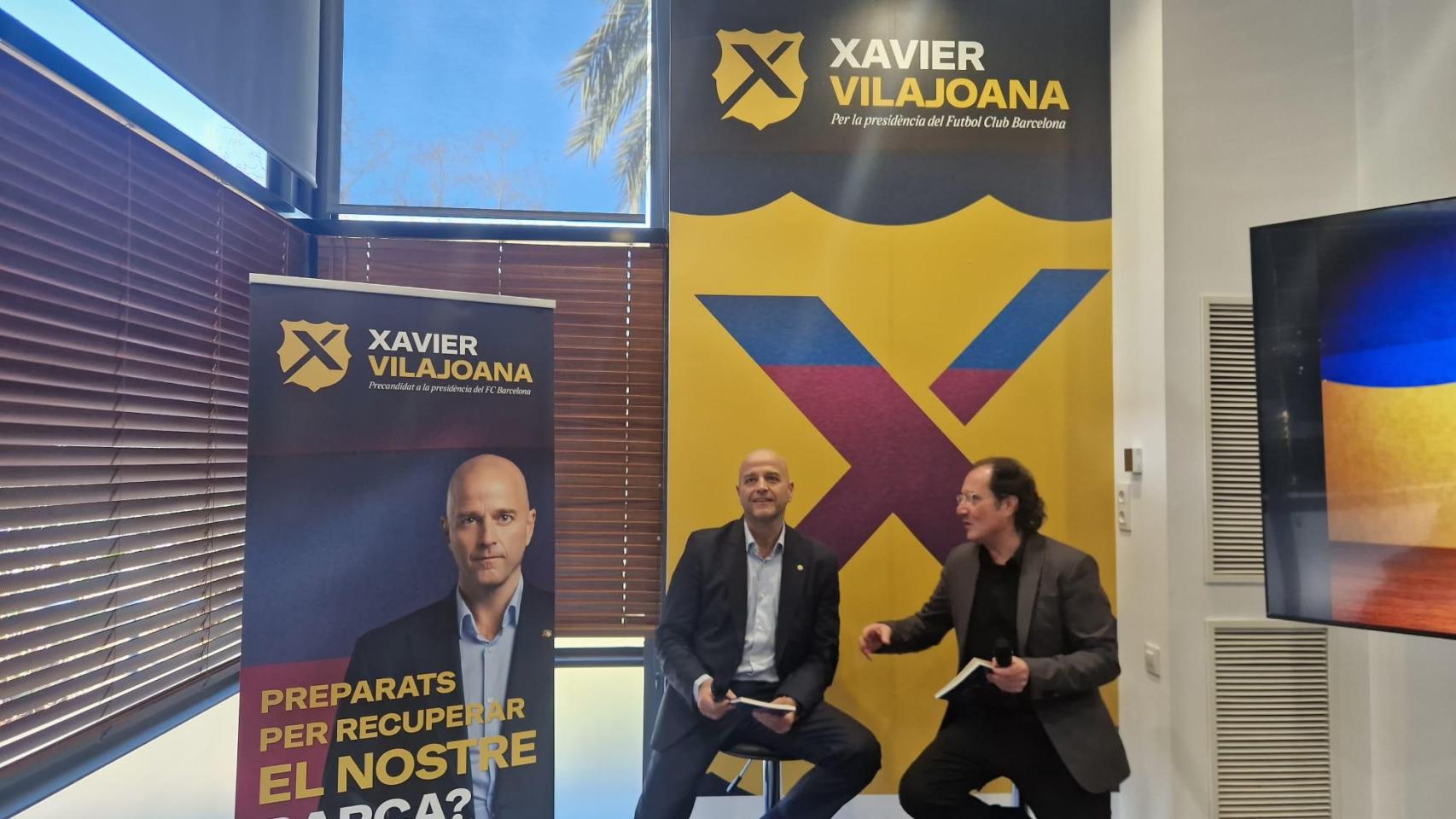 El precandidato del Barça, Xavi Vilajoana, presenta su libro en su sede electoral