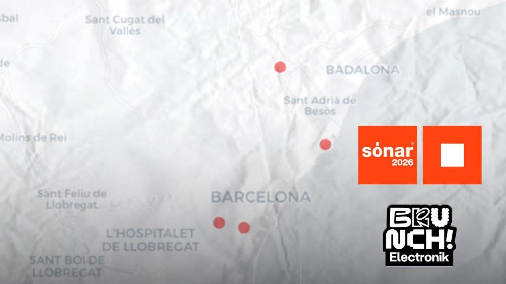 Los logos de Brunch Electrònik, Sónar y un mapa de Barcelona y entorno