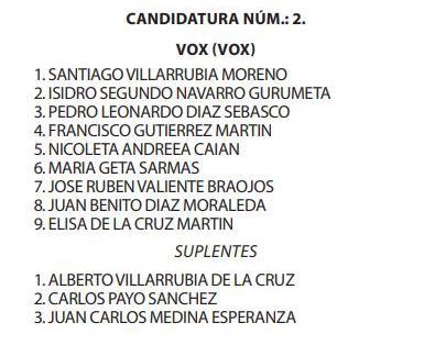 La llista de VOX a Pulgar (Toledo) en la qual figura Isidro Navarro