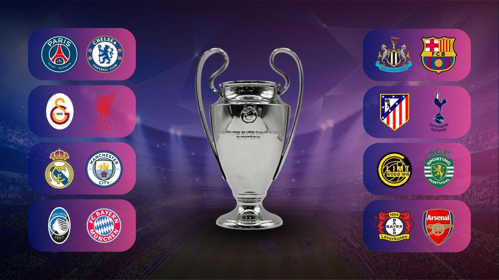 Un montaje con el cuadro de los octavos de final de la Champions League 2025-26