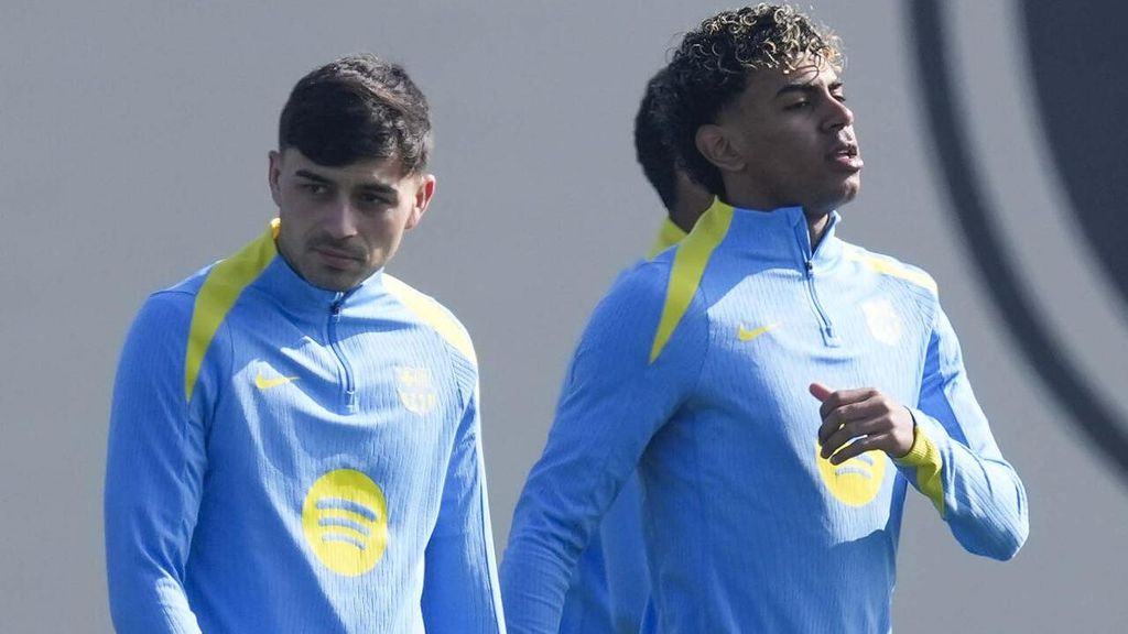 Pedri i Lamine Yamal a l'entrenament previ al Barça-Villarreal