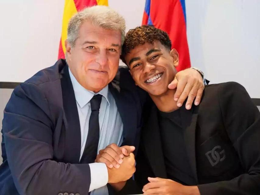 Laporta i Lamine, després de la renovació del davanter pel Barça fins al 2031