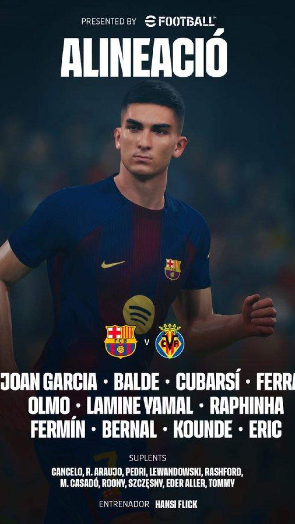 Alineació de Flick per al Barça-Villarreal