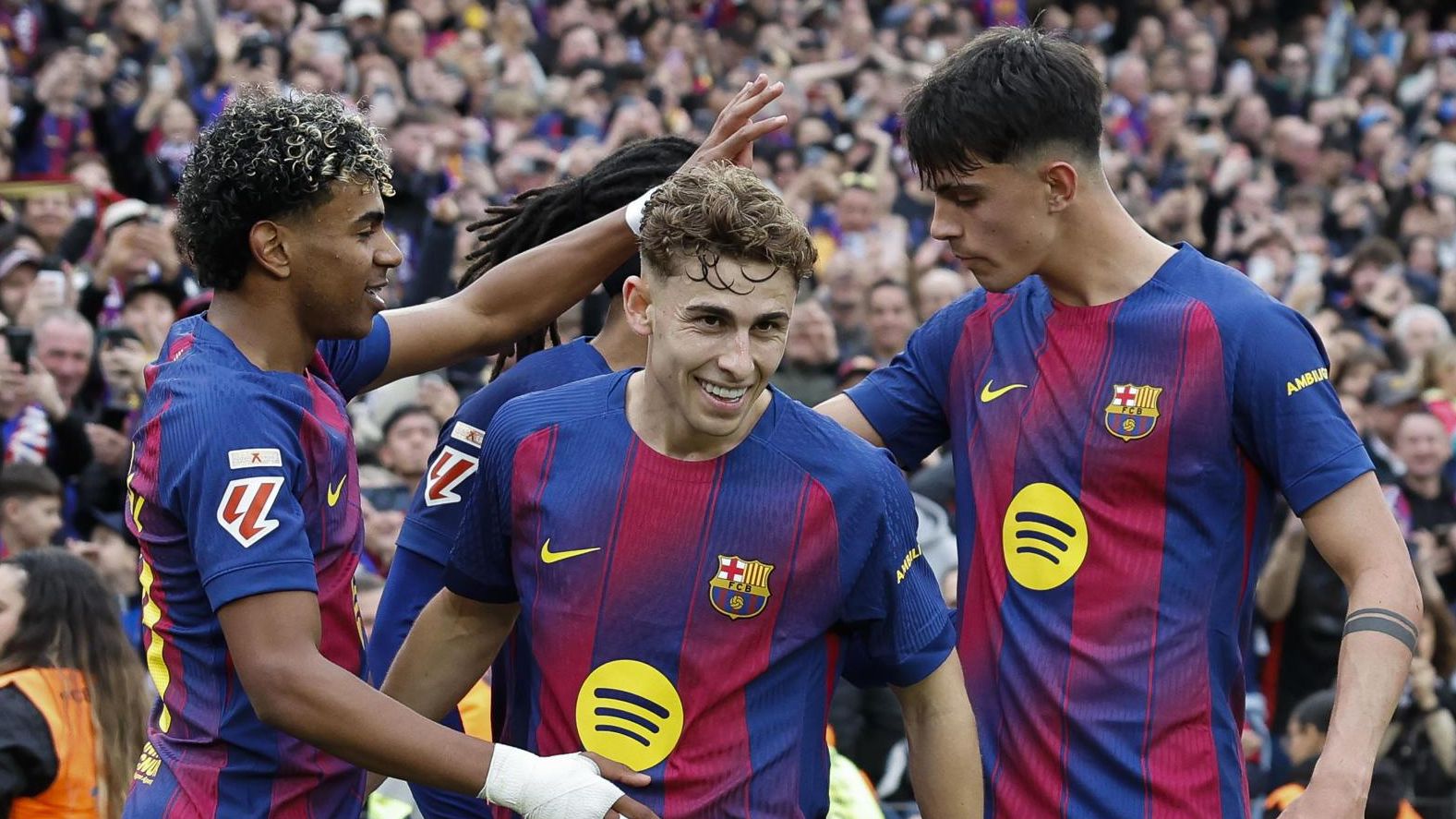 Celebración de un gol del Barça al Villarreal