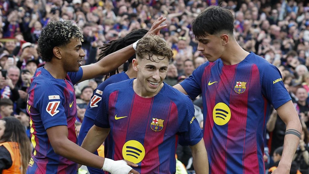 Celebración de un gol del Barça al Villarreal