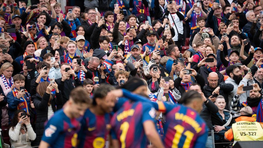 Els jugadors del Barça celebren un gol contra el Villarreal