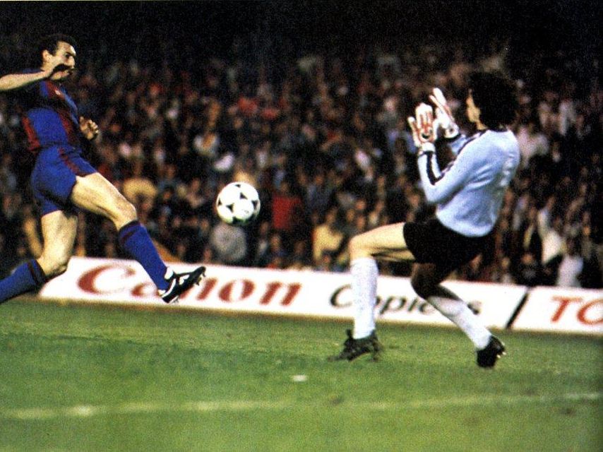 Quini, en un partit amb el Barça