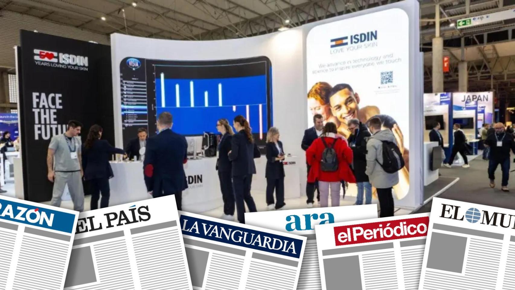 Un montaje con una imagen de una edición pasada del MWC y una ilustración de las principales cabeceras catalanas