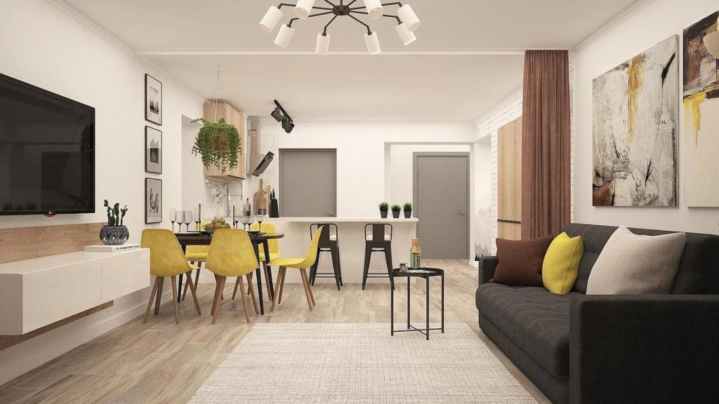 Salón comedor con la cocina integrada