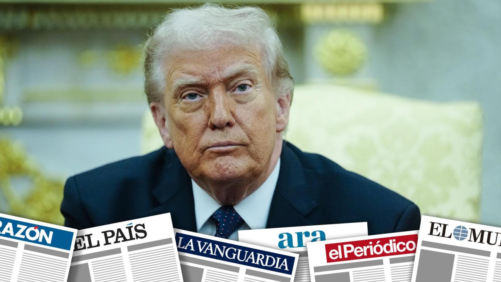 Montaje de primeras planas con Donald Trump, presidente de Estados Unidos