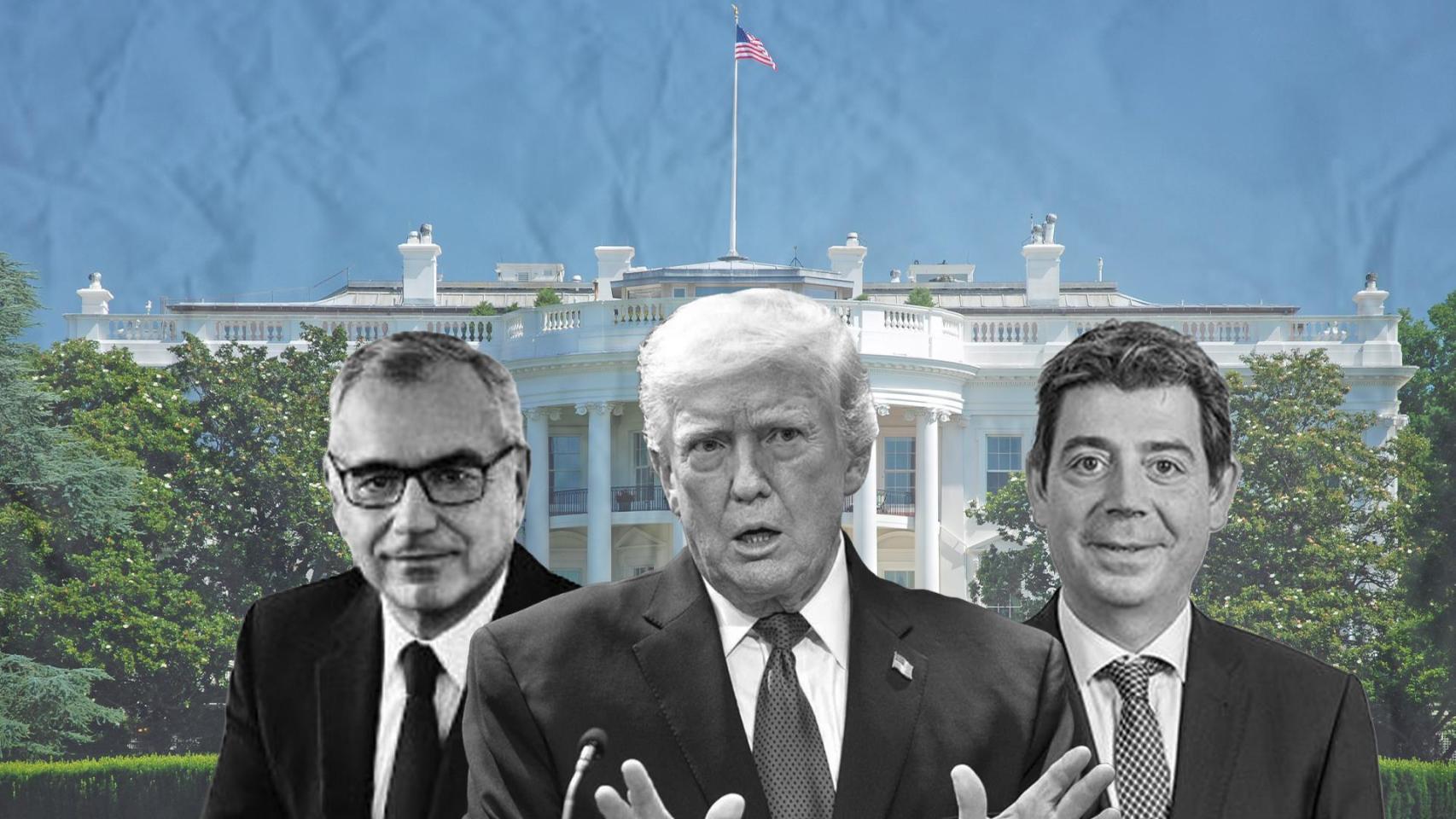 Fotomontaje de marc Puig (Puig), Donald Trump y Eloi Planes (Fluidra)
