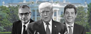 Fotomontaje de marc Puig (Puig), Donald Trump y Eloi Planes (Fluidra)