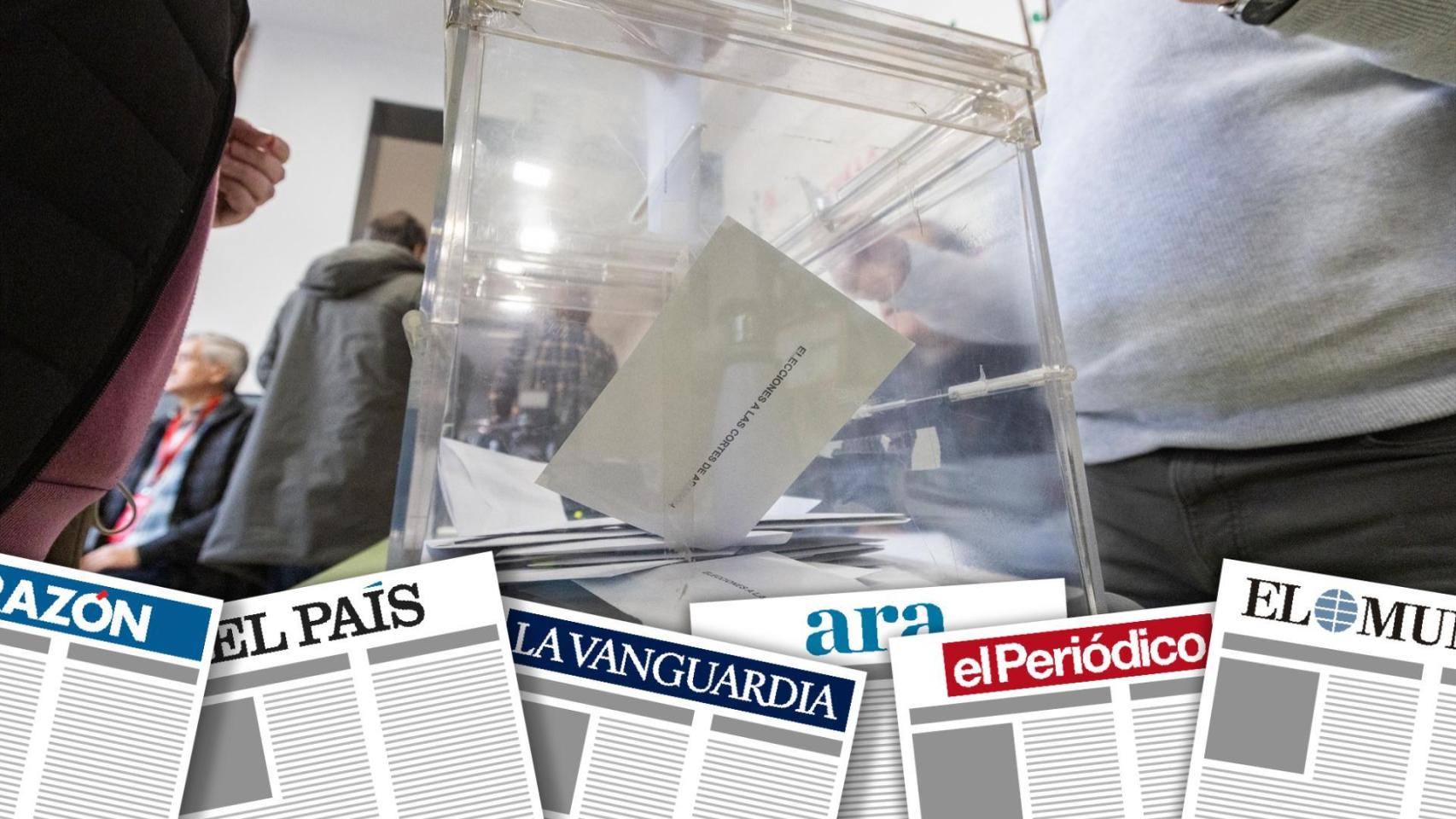 Montaje de primeras planas con una urna