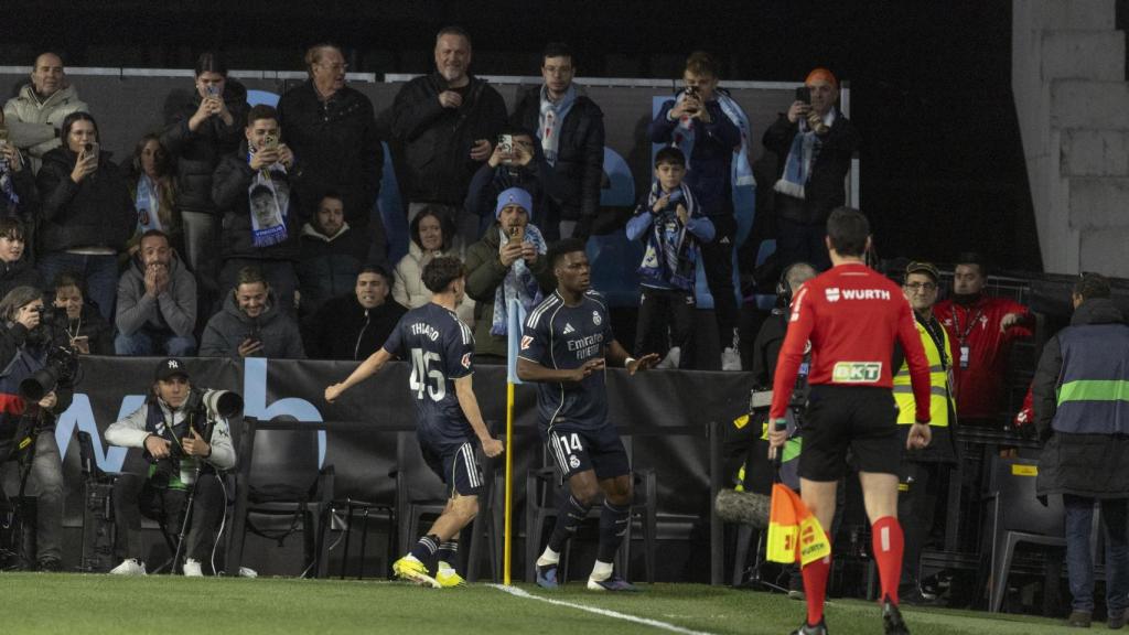 Aurelién Tchouaméni festeja su gol en el Celta-Real Madrid