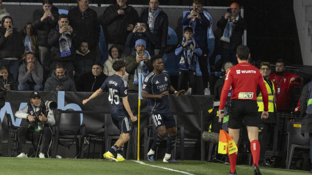 Aurelién Tchouaméni festeja su gol en el Celta-Real Madrid