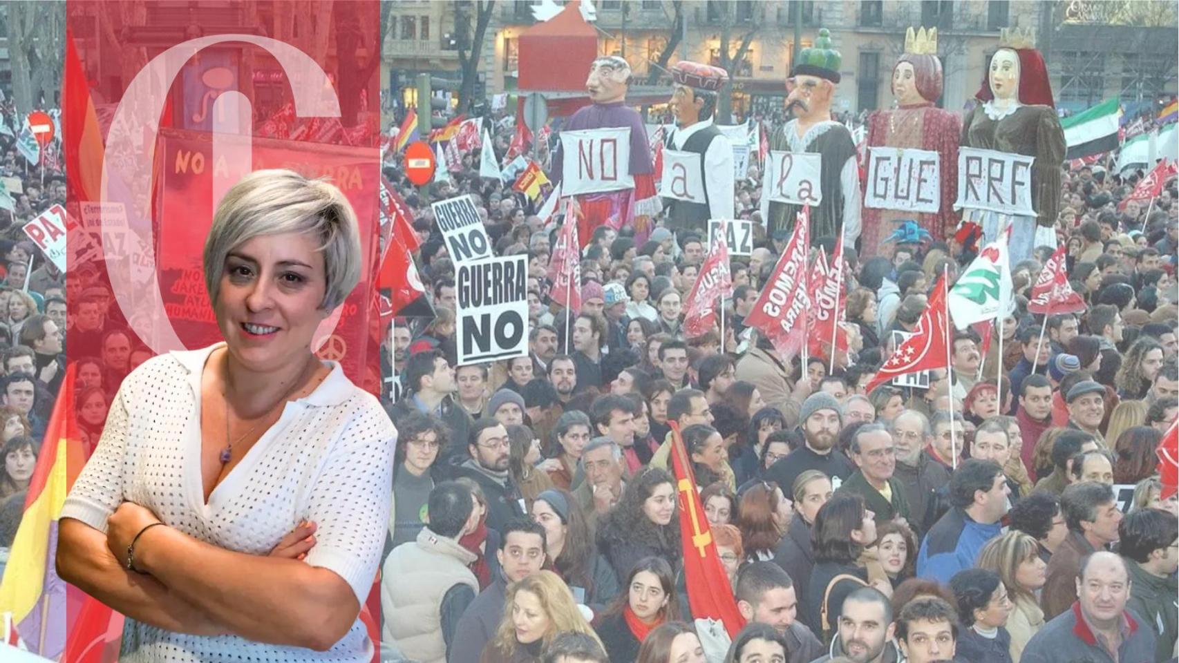Vista del Paseo del Prado de Madrid donde decenas de miles de personas participaron en la manifestación convocada en rechazo a una posible guerra contra Irak en 2023
