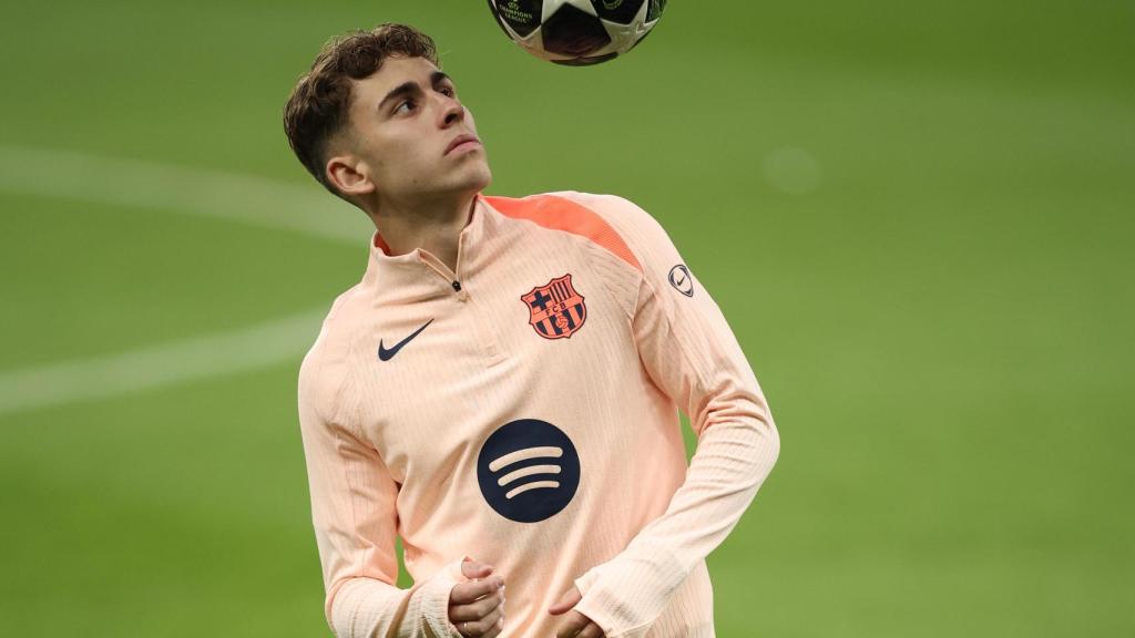 Fermín López, en el entrenamiento previo al Newcastle-Barça de la Champions League