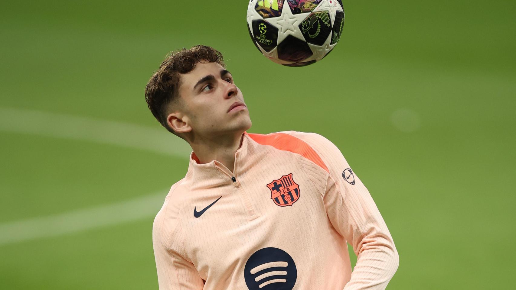 Fermín López, en el entrenamiento previo al Newcastle-Barça de la Champions League