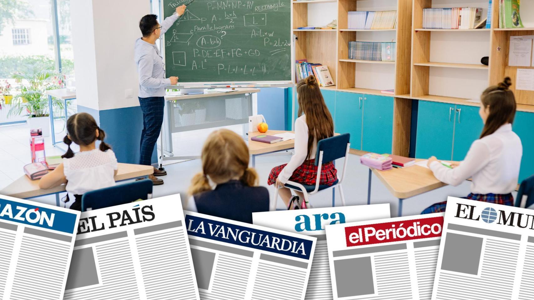 Fotomontaje primeras planas con un aula