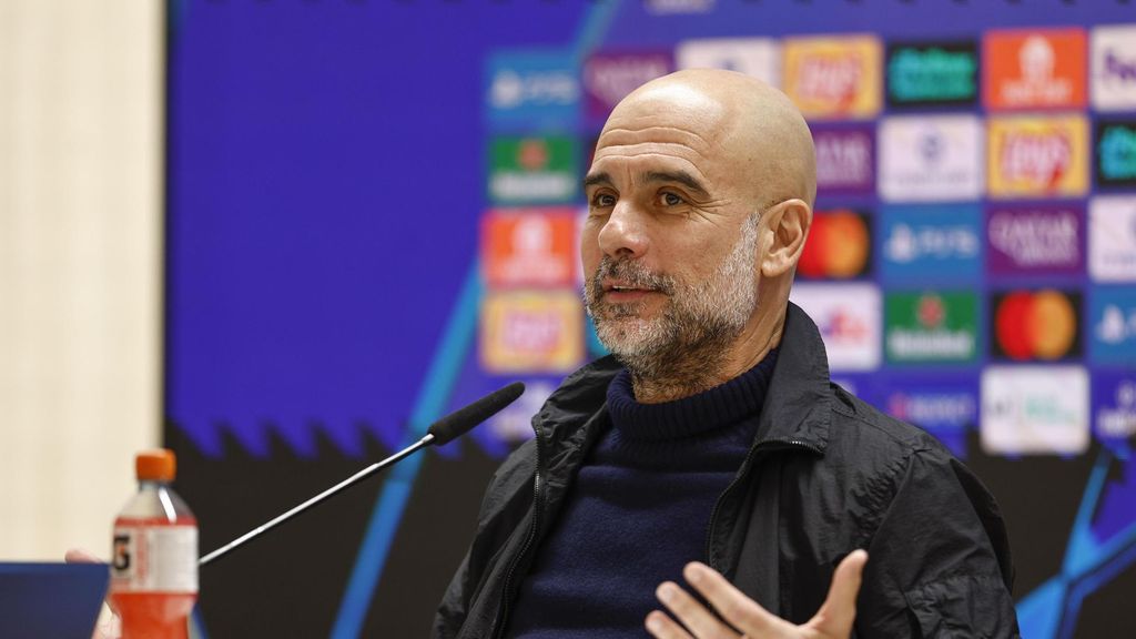 Pep Guardiola en la rueda de prensa previa al Real Madrid-Manchester City