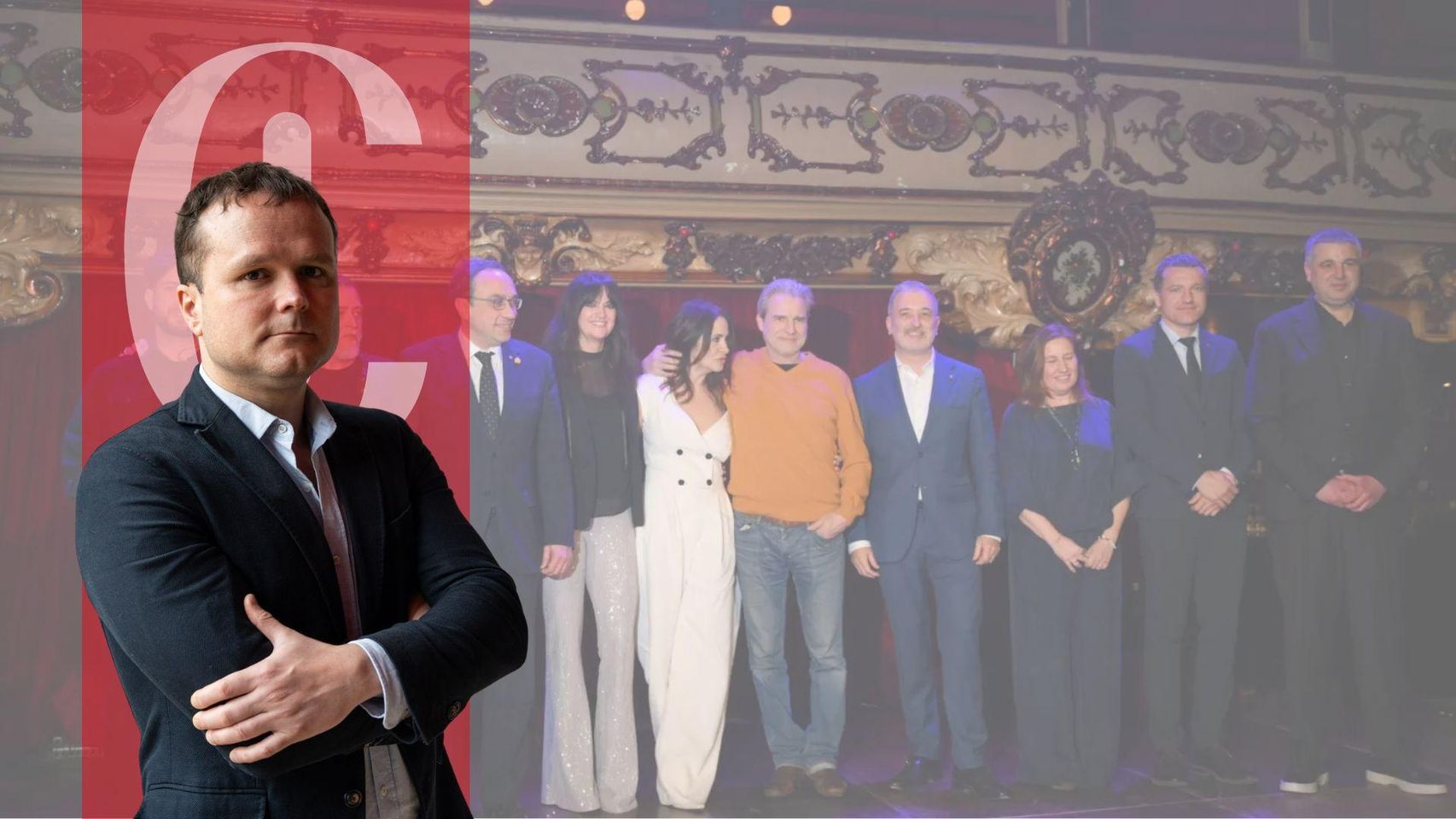El director de Crónica Global, Ignasi Jorro, y una imagen de la fiesta del Gremi de Restauració en la sala La Paloma