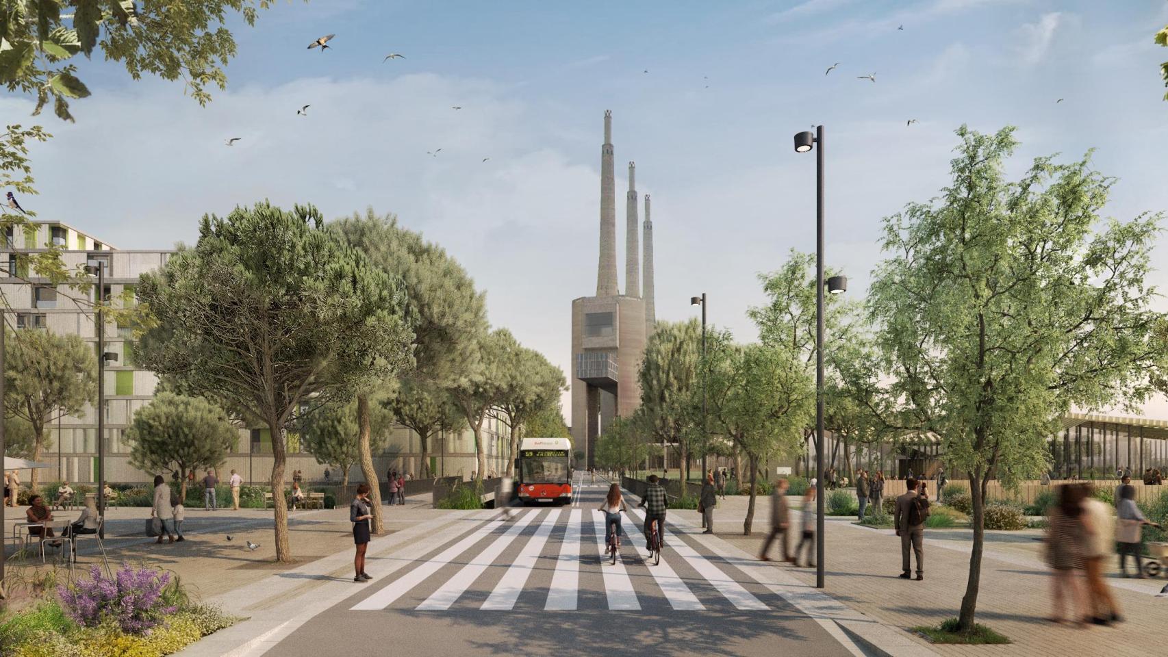 Recración de cómo quedará el barrio de Sant Joan de Sant Adrià de Besòs (Barcelona) integrado en el futuro Catalunya Media City