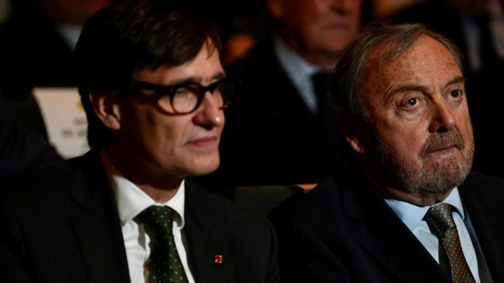 Els presidents de la Generalitat i del RACC, Salvador Illa i Josep Mateu, en l'aniversari del RACC
