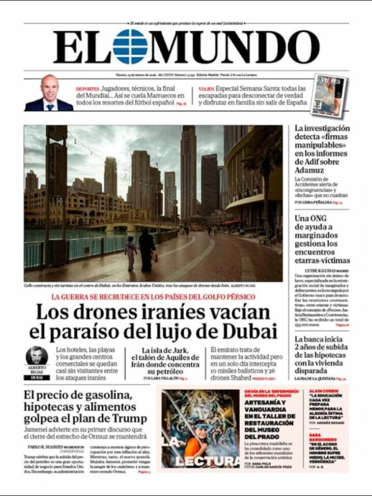 La portada d'El Mundo el 13 de març