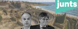 Fotomontaje de Carles Puigdemont, Jordi Turull y de fondo la ciudad de Tarragona