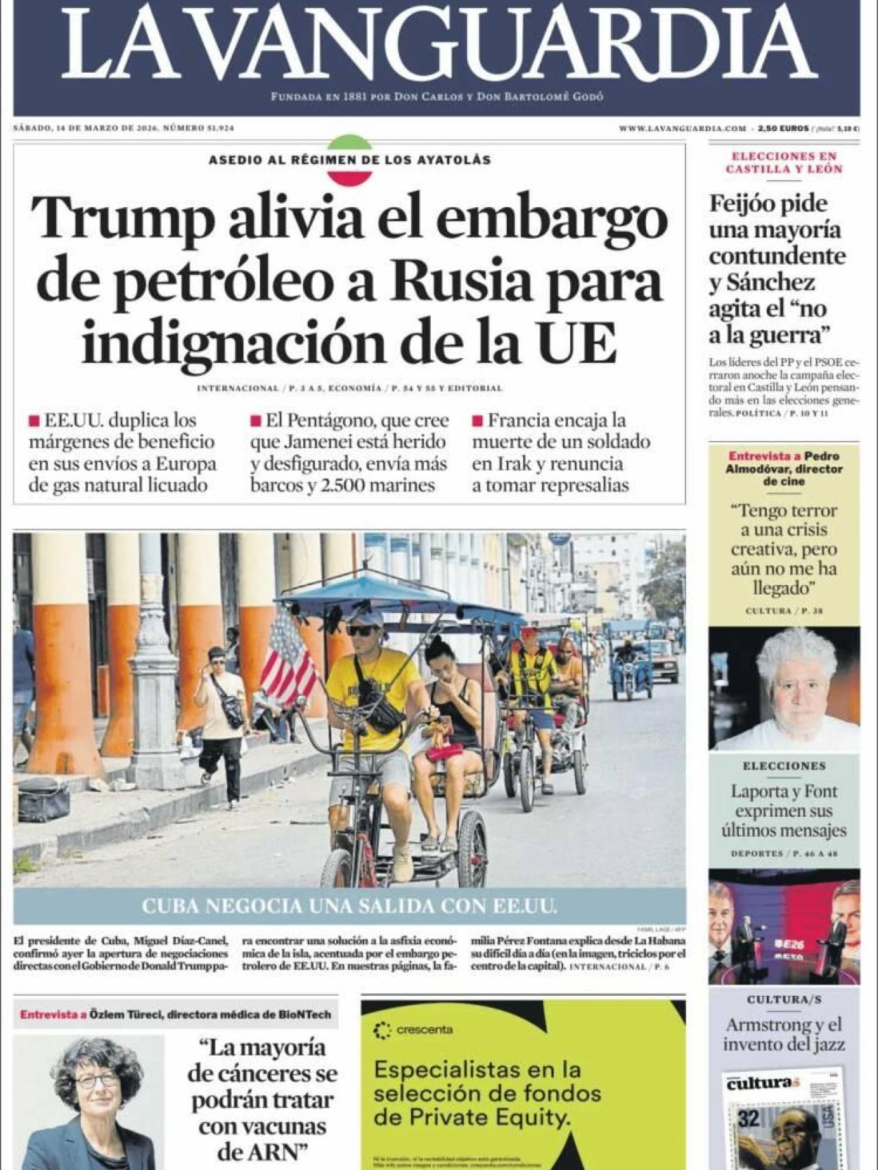 La portada de 'La Vanguardia' el 14 de març