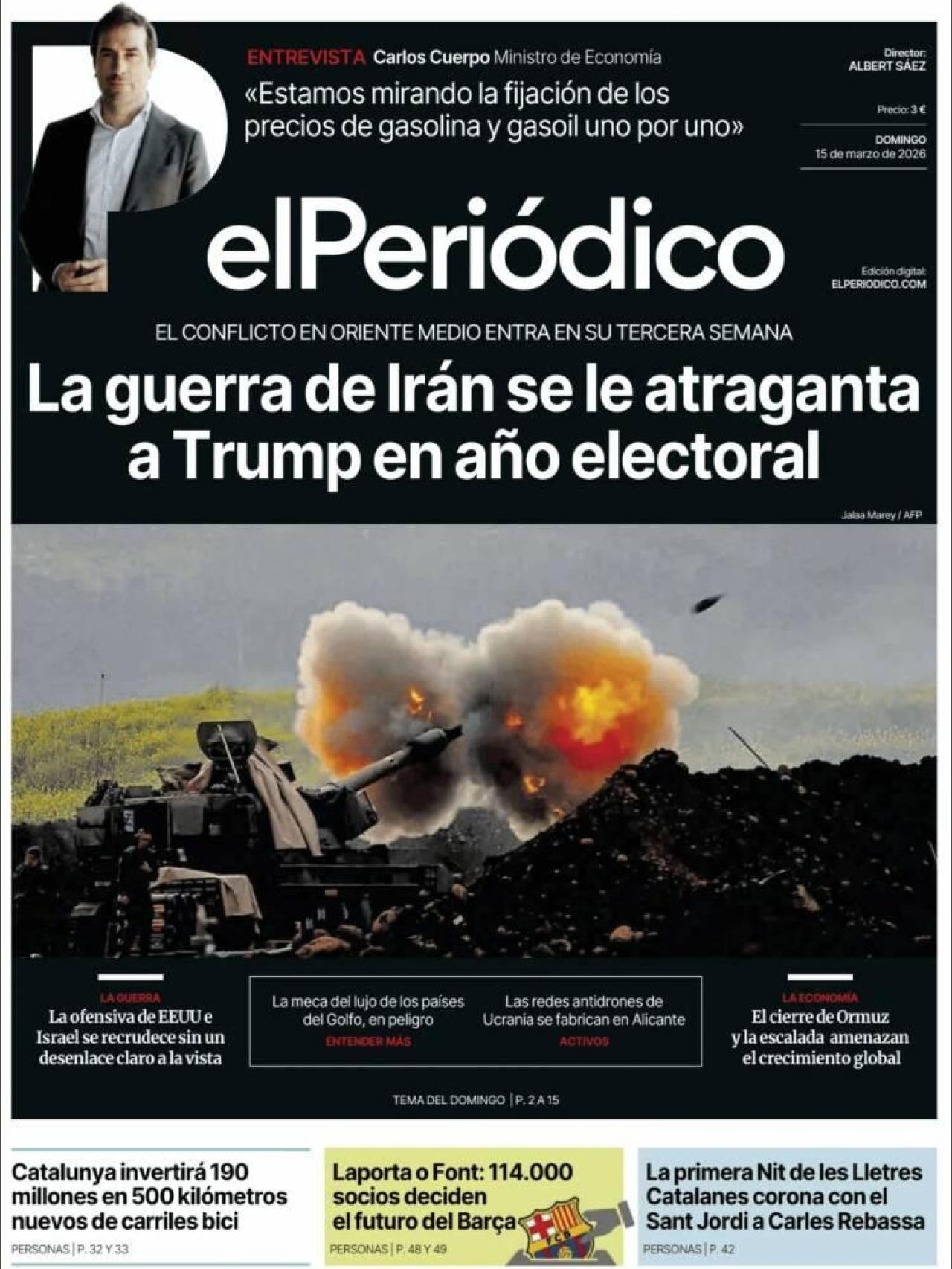 La portada de 'El Periódico' el 15 de març