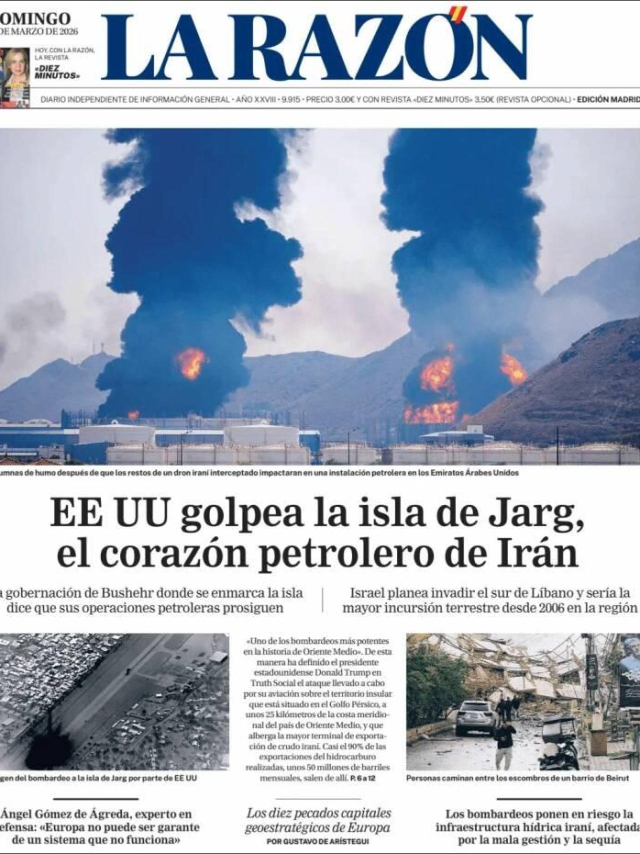 La portada de 'La Razón' el 15 de març