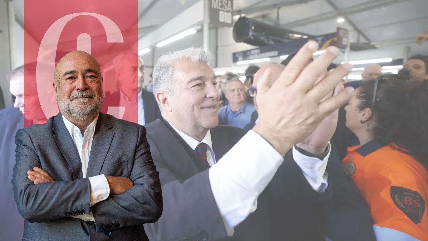 Xavier Salvador, con Joan Laporta de fondo