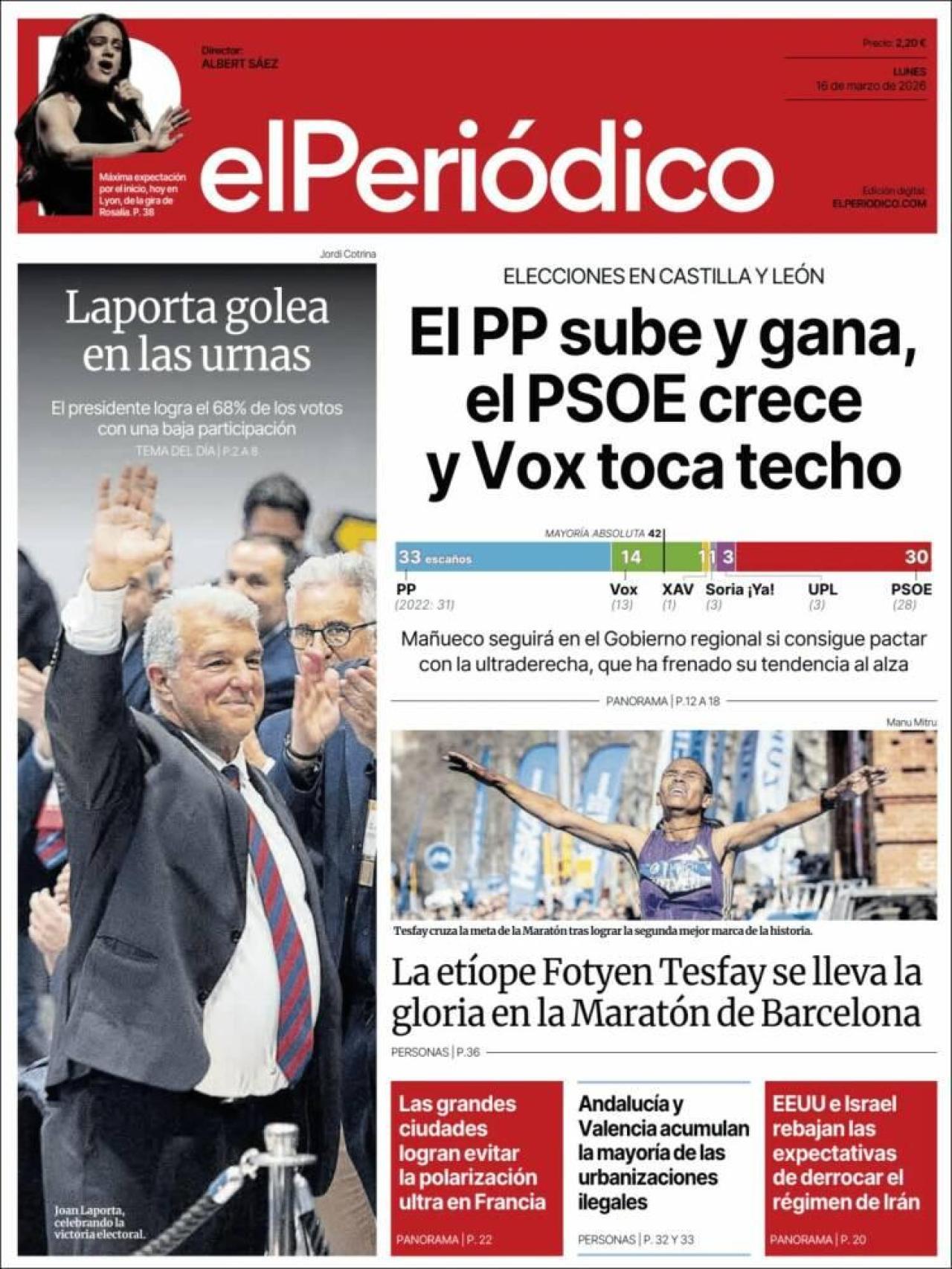 La portada de 'El Periódico' el 16 de març