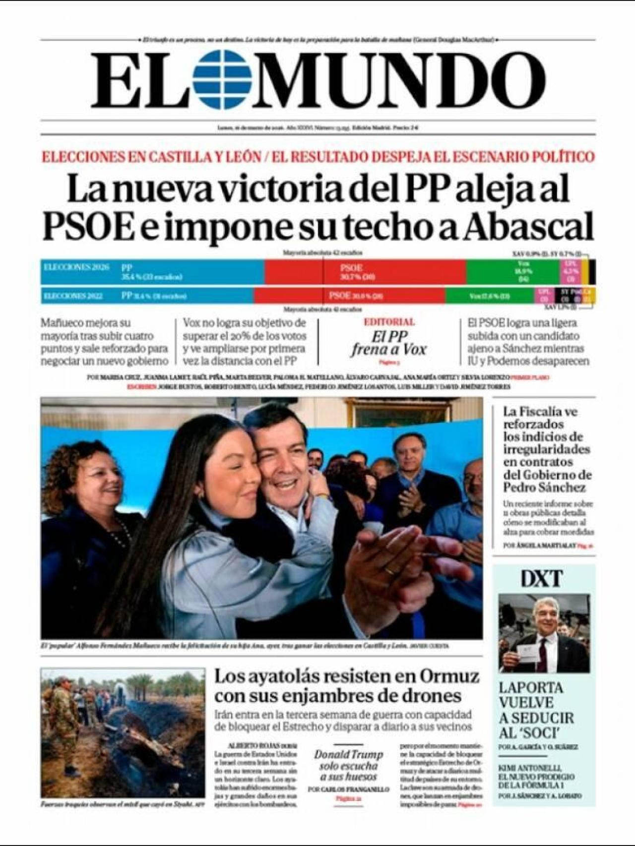 La portada de 'El Mundo' el 16 de març