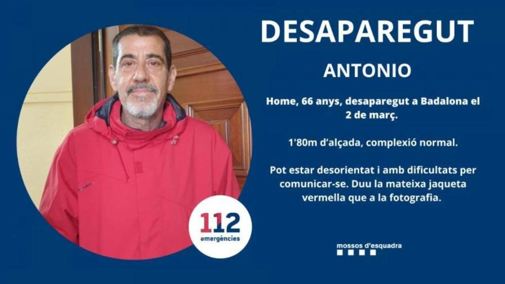 Póster de Antonio, el desaparecido en Badalona el pasado 2 de marzo