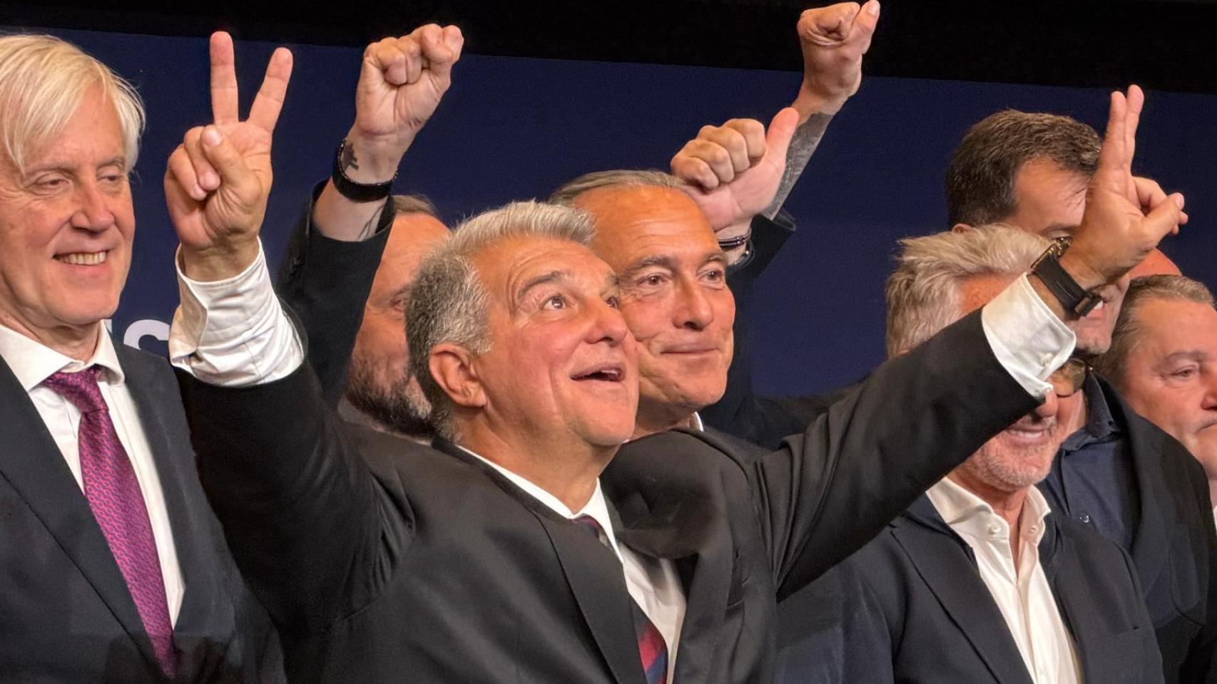 Joan Laporta celebra la victoria en las elecciones del Barça