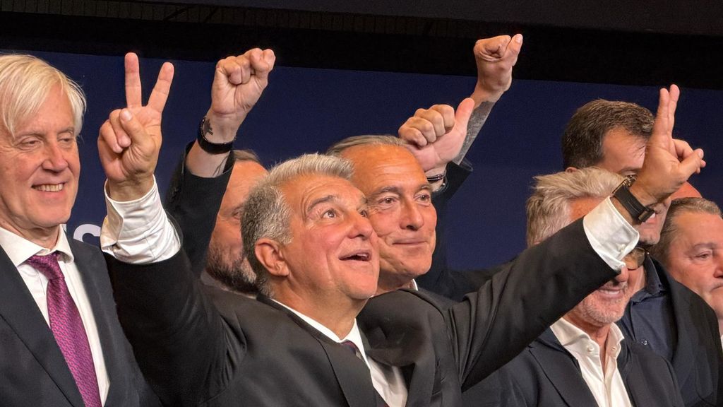 Joan Laporta celebra la victoria en las elecciones del Barça
