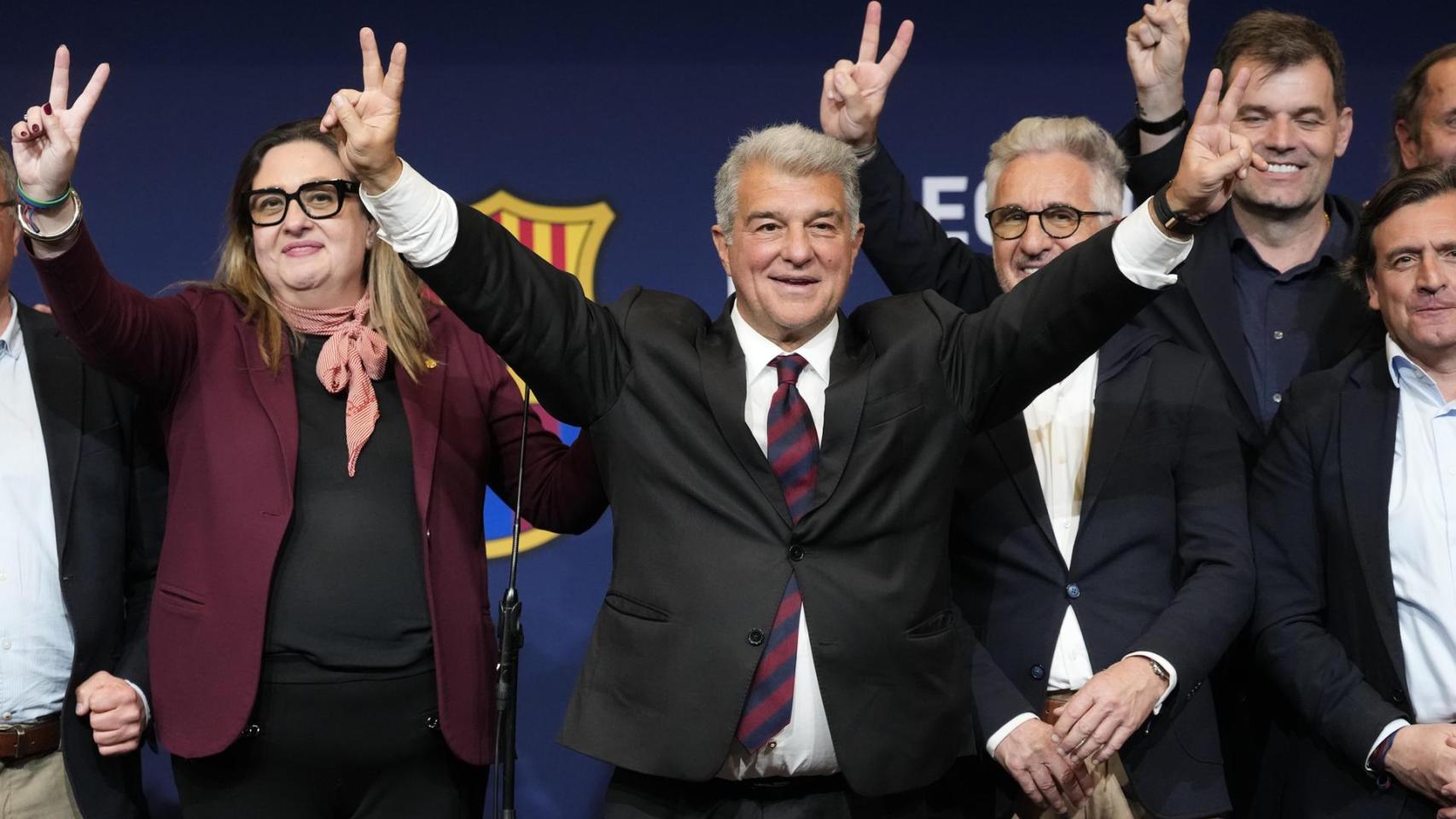 Joan Laporta celebra la victoria en las elecciones a la presidencia del Barça 2026