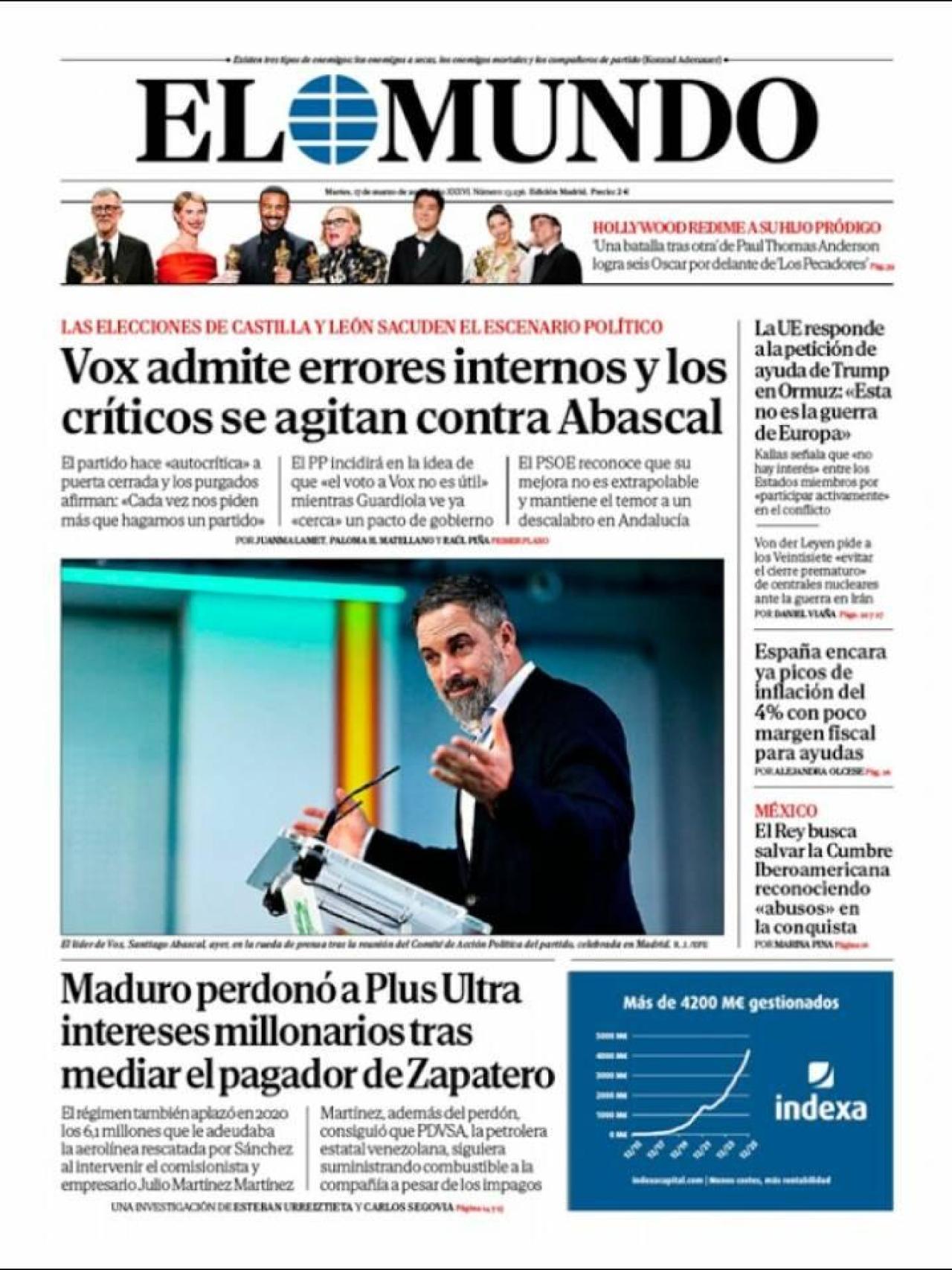 La portada de 'El Mundo' el 17 de març