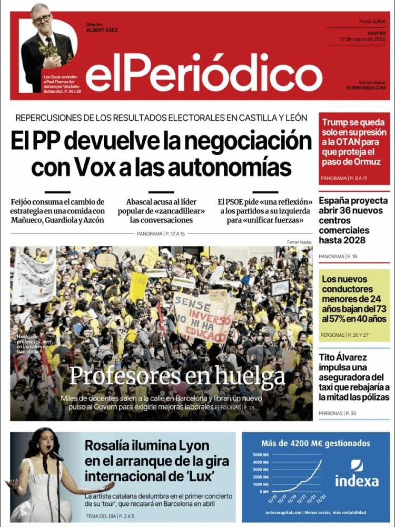 La portada de 'El Periódico' el 17 de març