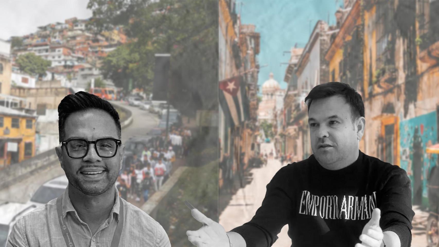 Harold Correa (i) junto a José Elías (d) con Caracas y La Habana de fondo