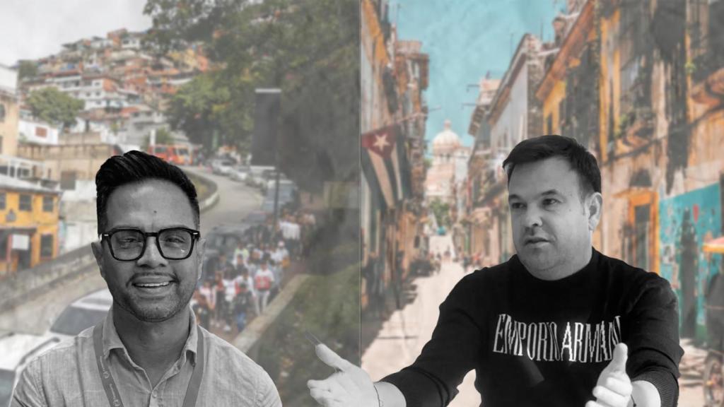 Harold Correa (i) junto a José Elías (d) con Caracas y La Habana de fondo