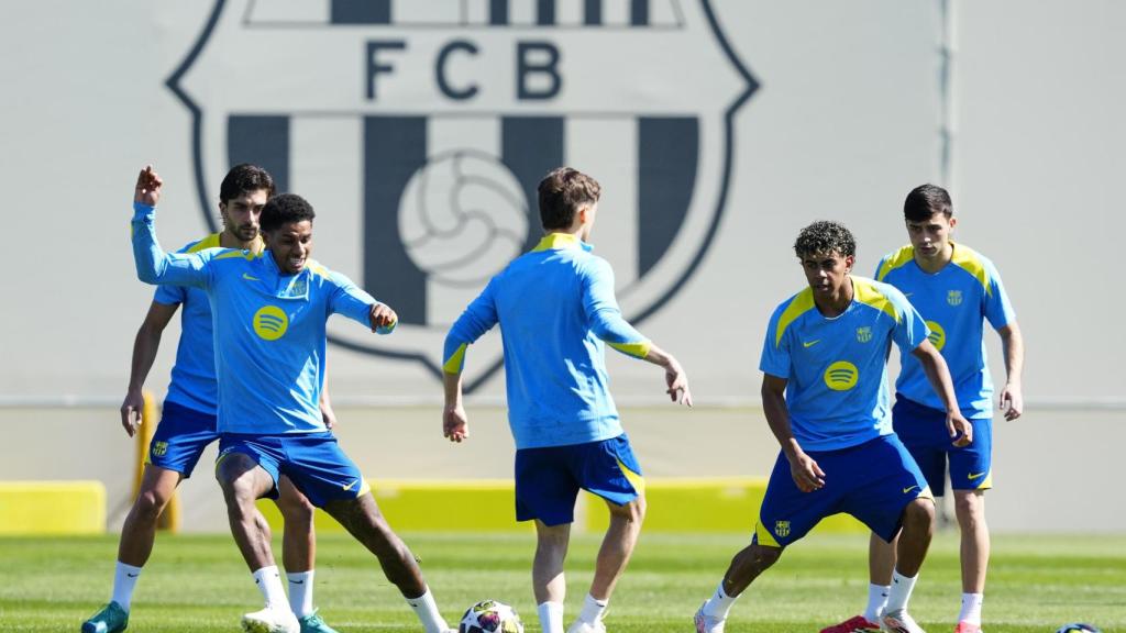 Ferran Torres, Marcus Rashford, Gavi, Lamine Yamal i Pedri, a l'entrenament previ al Barça-Newcastle