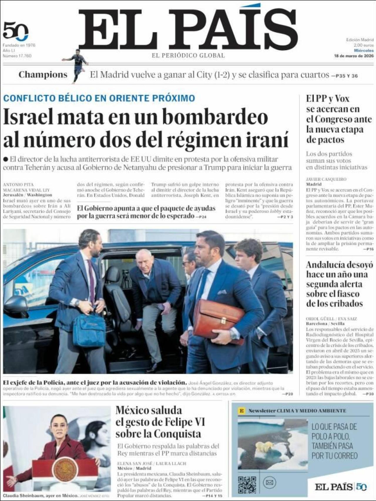 La portada d''El País' el 18 de març