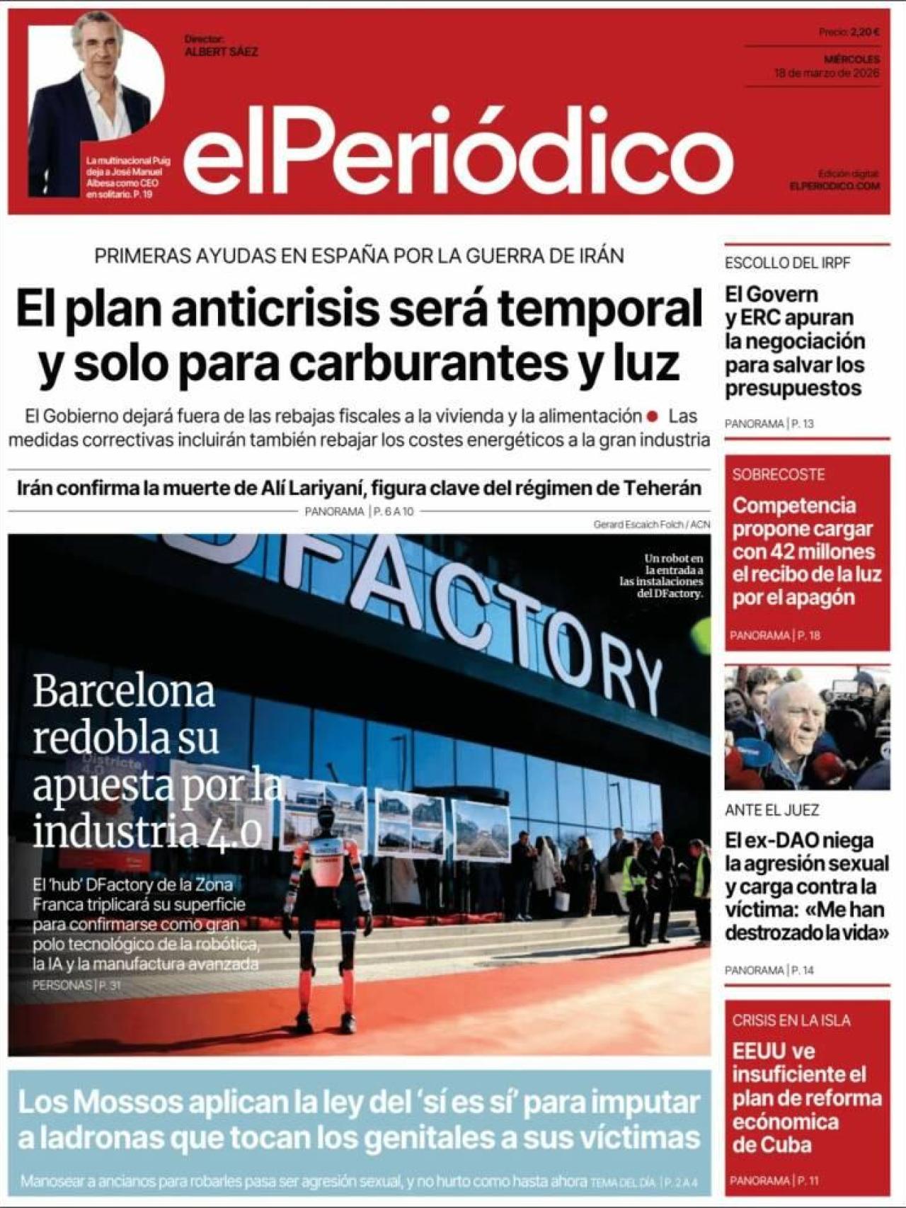 La portada d''El Periódico' el 18 de març